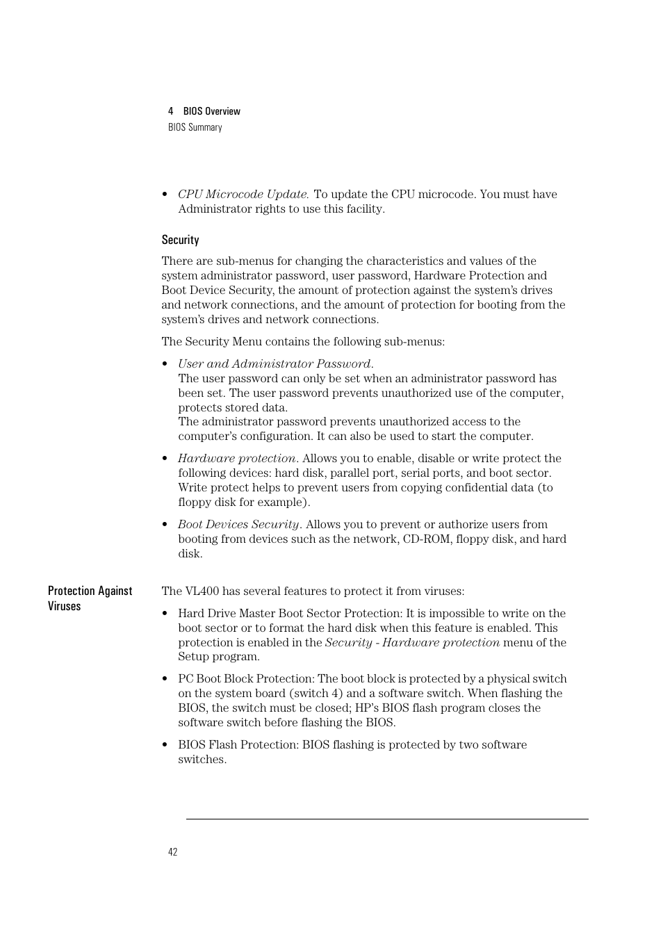 Security | HP Vectra VL400 User Manual | Page 42 / 64