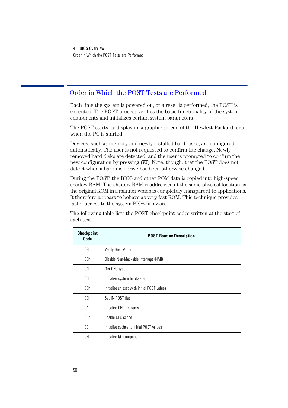 Order in which the post tests are performed | HP Vectra VL400 User Manual | Page 50 / 64