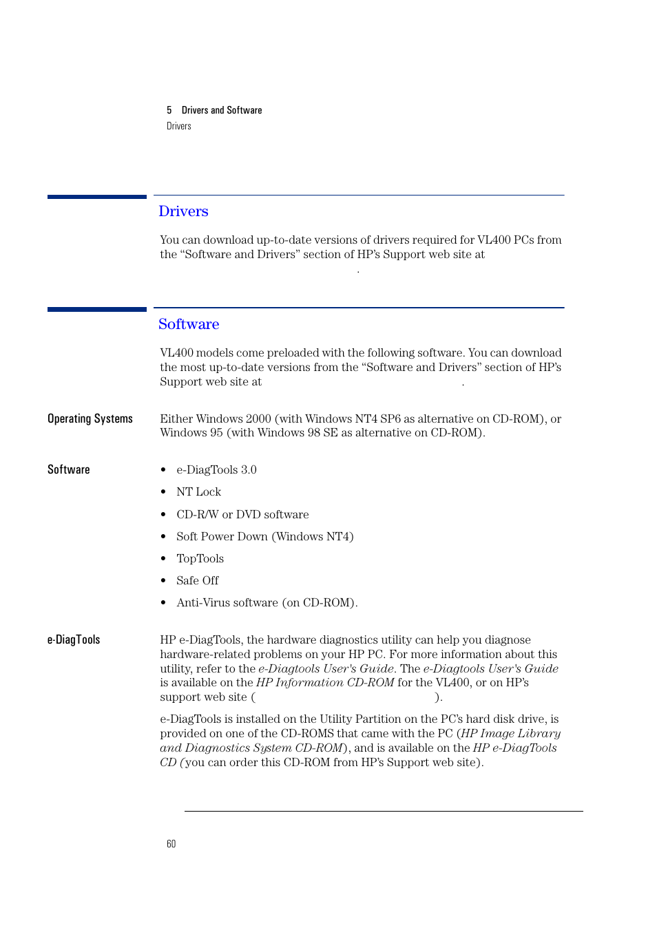 Drivers, Software | HP Vectra VL400 User Manual | Page 60 / 64
