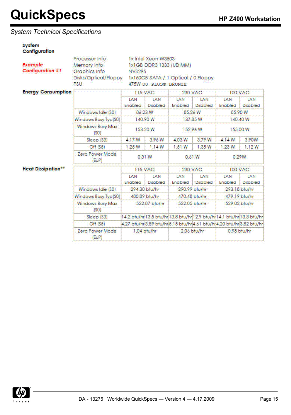 Quickspecs | HP WORKSTATION Z400 User Manual | Page 15 / 53