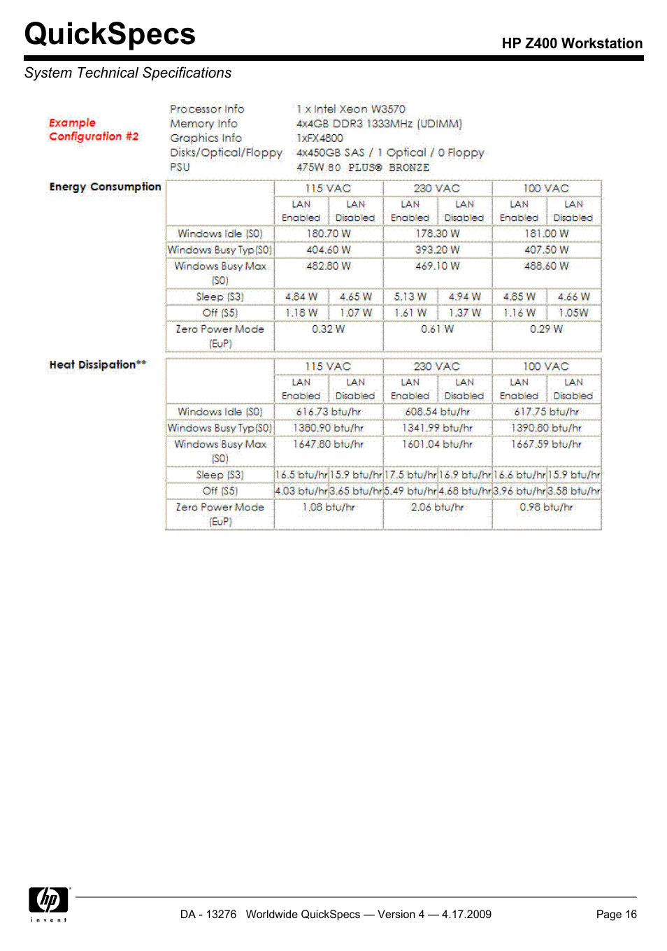 Quickspecs | HP WORKSTATION Z400 User Manual | Page 16 / 53