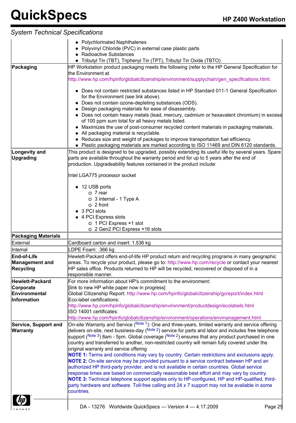 Quickspecs | HP WORKSTATION Z400 User Manual | Page 25 / 53