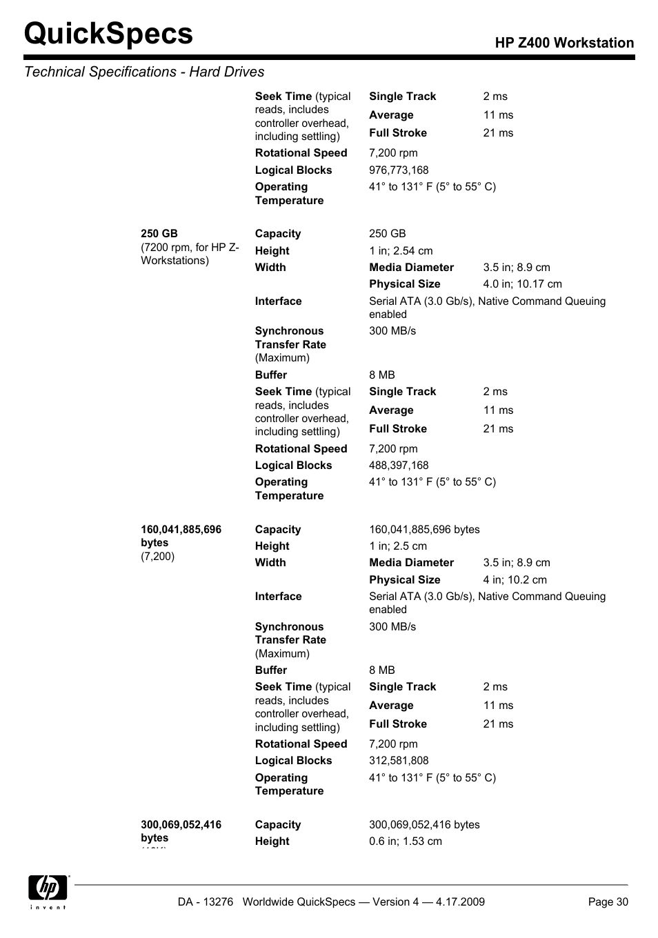 Quickspecs | HP WORKSTATION Z400 User Manual | Page 30 / 53