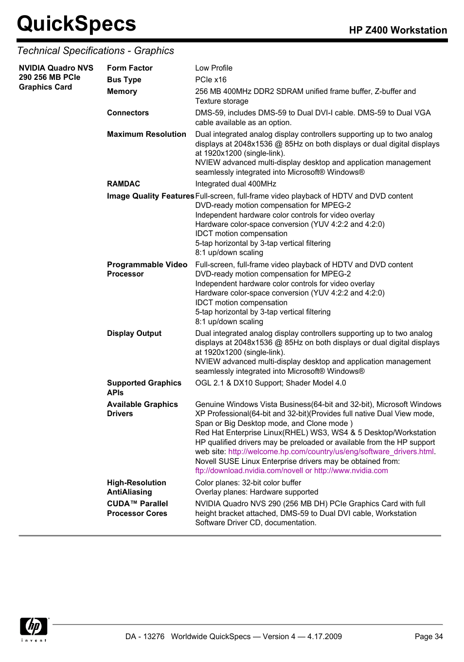 Quickspecs | HP WORKSTATION Z400 User Manual | Page 34 / 53