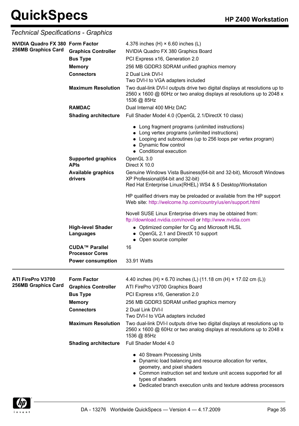 Quickspecs | HP WORKSTATION Z400 User Manual | Page 35 / 53