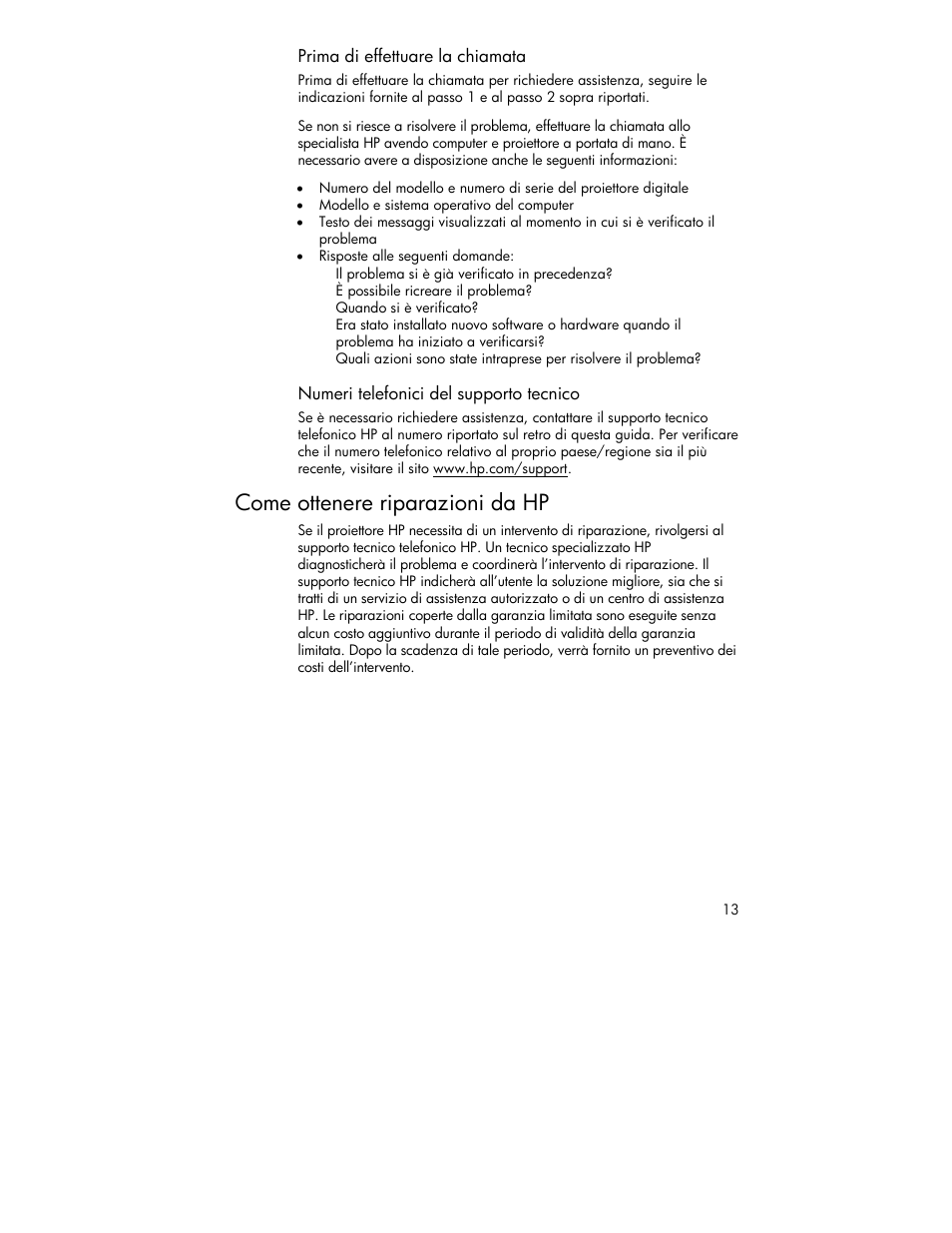 Come ottenere riparazioni da hp | HP 4752 User Manual | Page 13 / 38