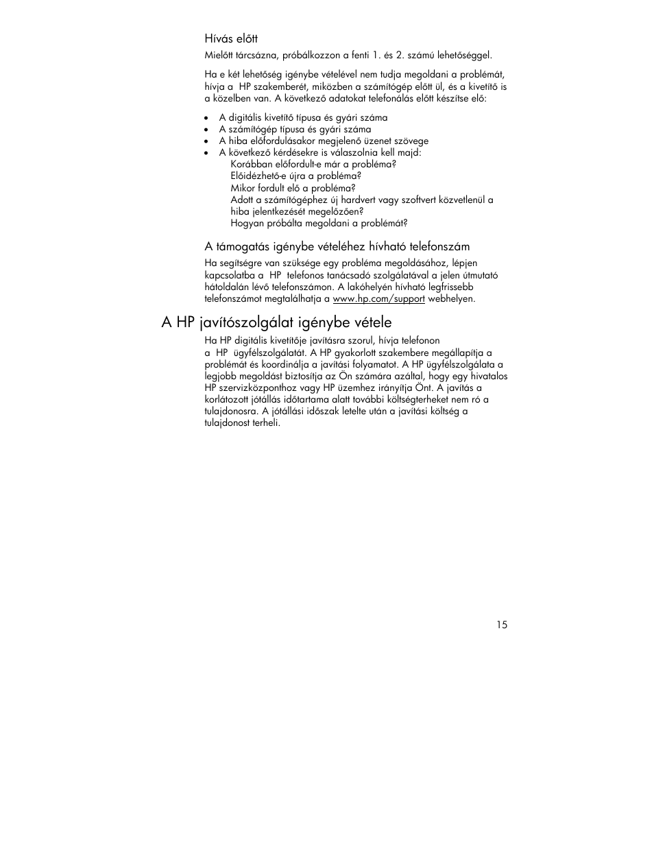 A hp javítószolgálat igénybe vétele | HP 4752 User Manual | Page 15 / 38