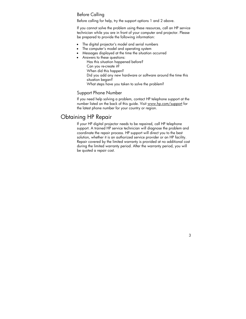 Obtaining hp repair | HP 4752 User Manual | Page 3 / 38