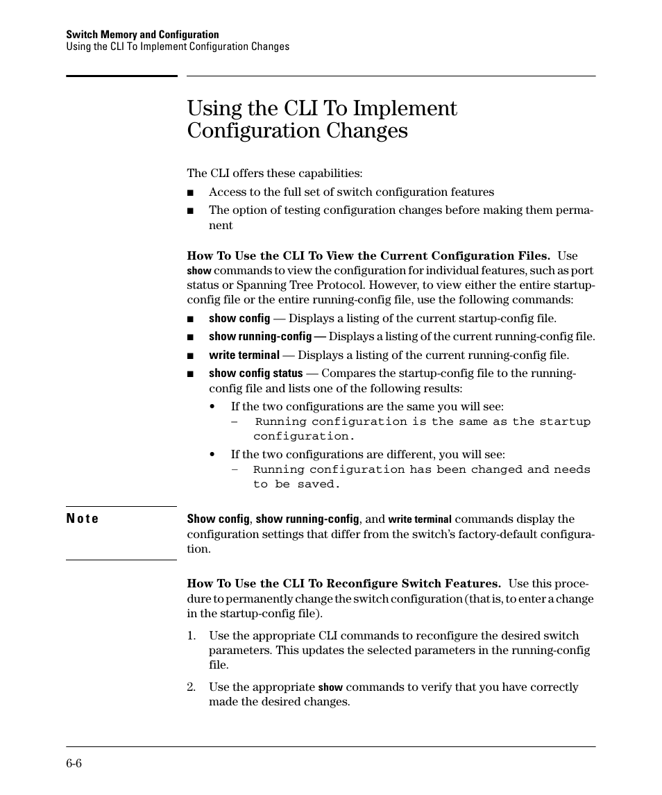 Using the cli to implement configuration changes | HP 2910AL User Manual | Page 114 / 618