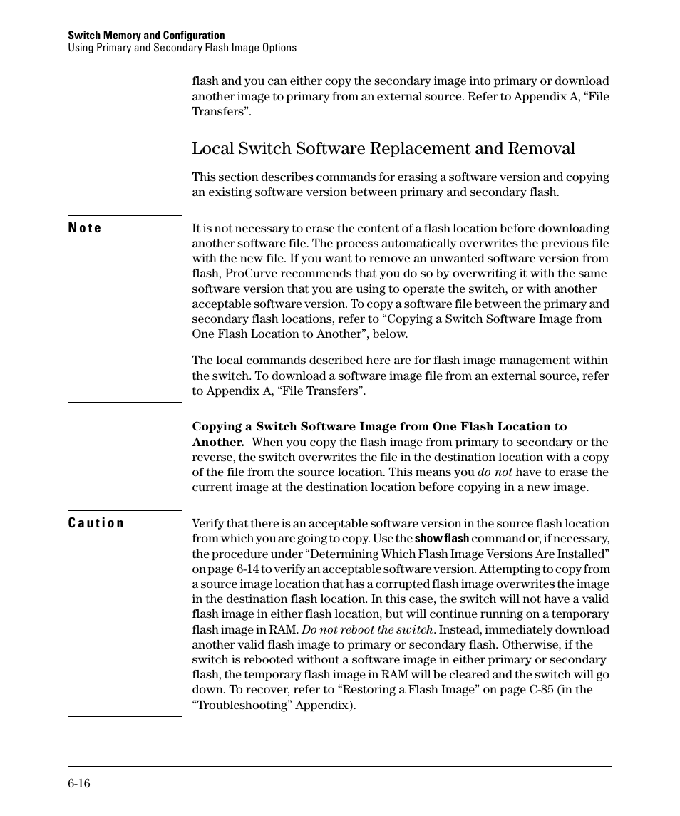 Local switch software replacement and removal, Local switch software replacement and removal -16 | HP 2910AL User Manual | Page 124 / 618