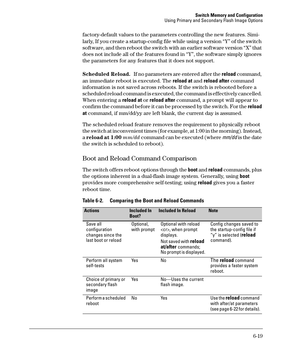 Boot and reload command comparison, Boot and reload command comparison -19 | HP 2910AL User Manual | Page 127 / 618