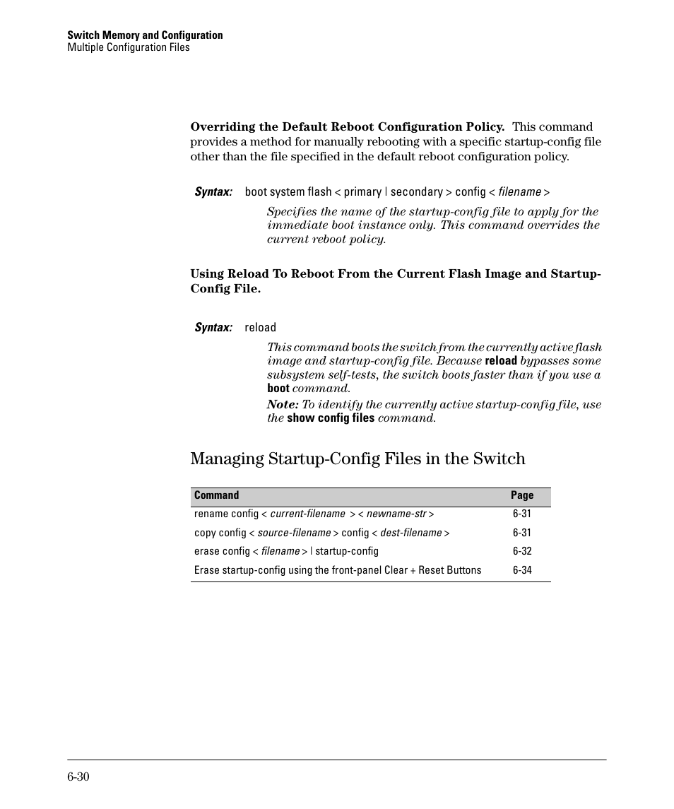 Managing startup-config files in the switch, Managing startup-config files in the switch -30 | HP 2910AL User Manual | Page 138 / 618