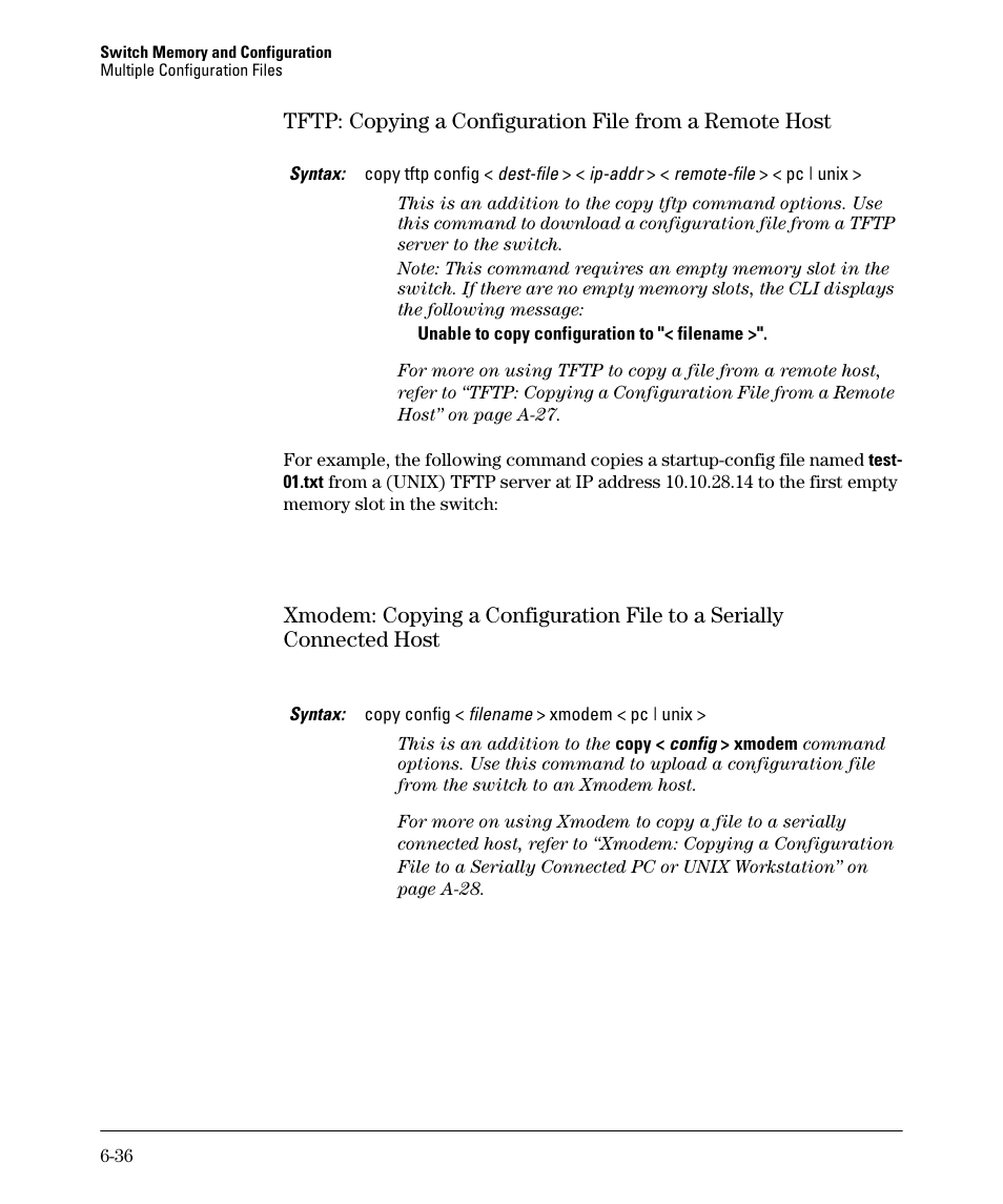 Xmodem: copying a configuration file to a serially, Connected host -36 | HP 2910AL User Manual | Page 144 / 618