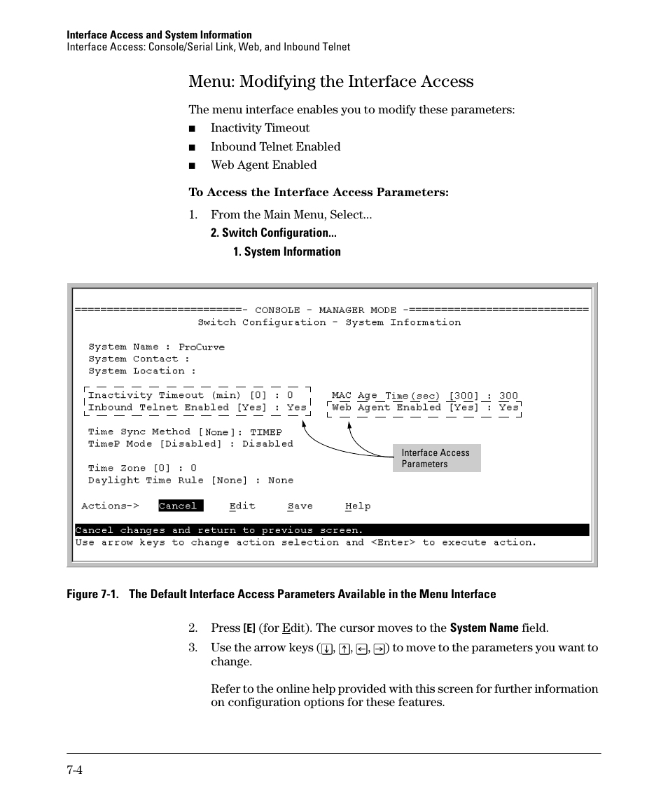 Menu: modifying the interface access, Menu: modifying the interface access -4 | HP 2910AL User Manual | Page 150 / 618