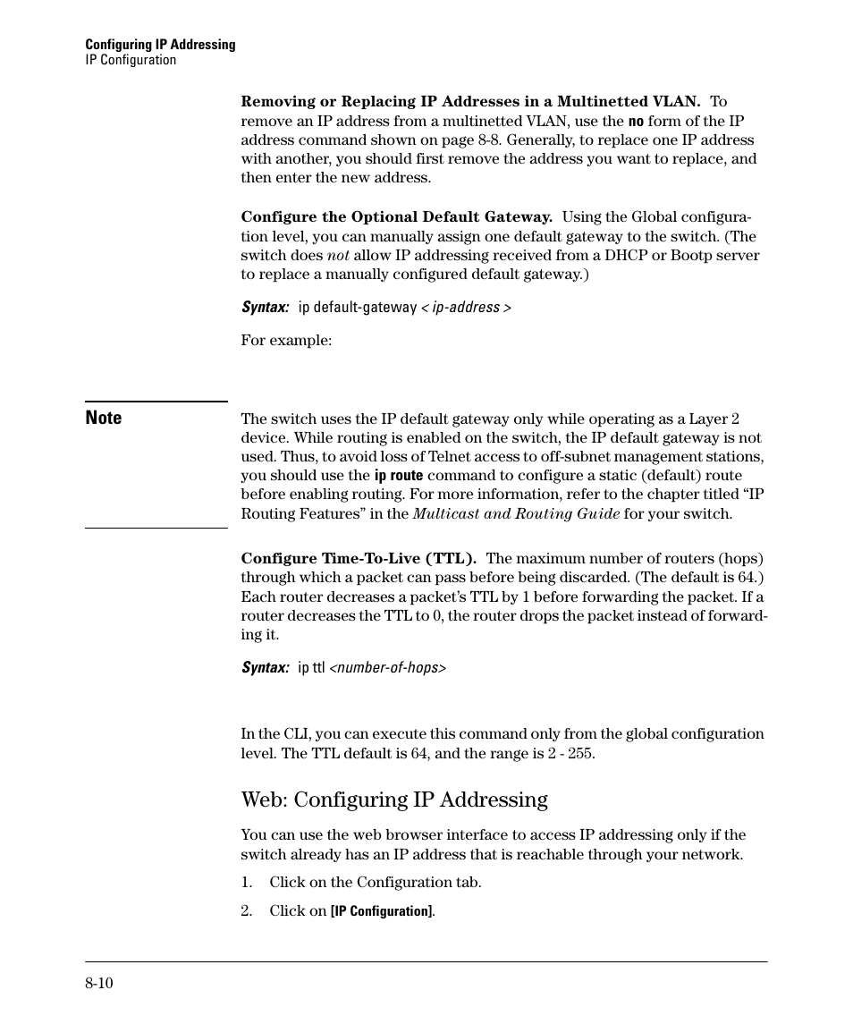 Web: configuring ip addressing, Web: configuring ip addressing -10 | HP 2910AL User Manual | Page 174 / 618