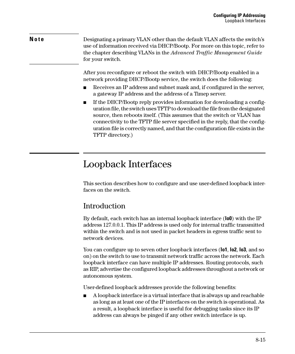 Loopback interfaces, Introduction, Introduction -15 | HP 2910AL User Manual | Page 179 / 618