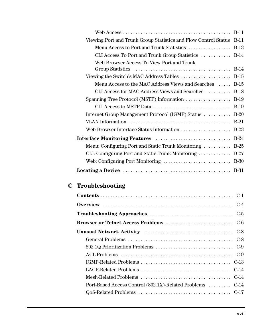 C troubleshooting | HP 2910AL User Manual | Page 19 / 618