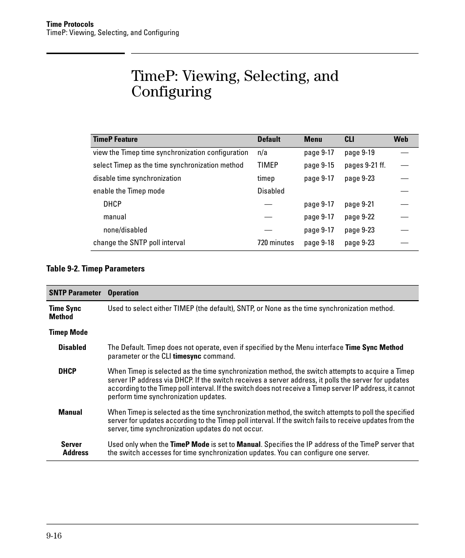 Timep: viewing, selecting, and configuring | HP 2910AL User Manual | Page 204 / 618