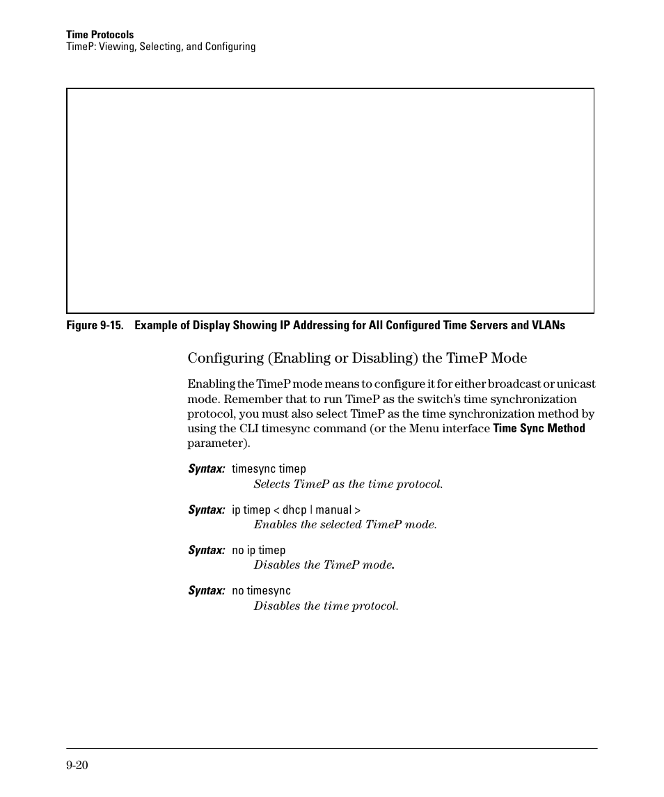 Configuring (enabling or disabling) the timep mode, 20 f | HP 2910AL User Manual | Page 208 / 618