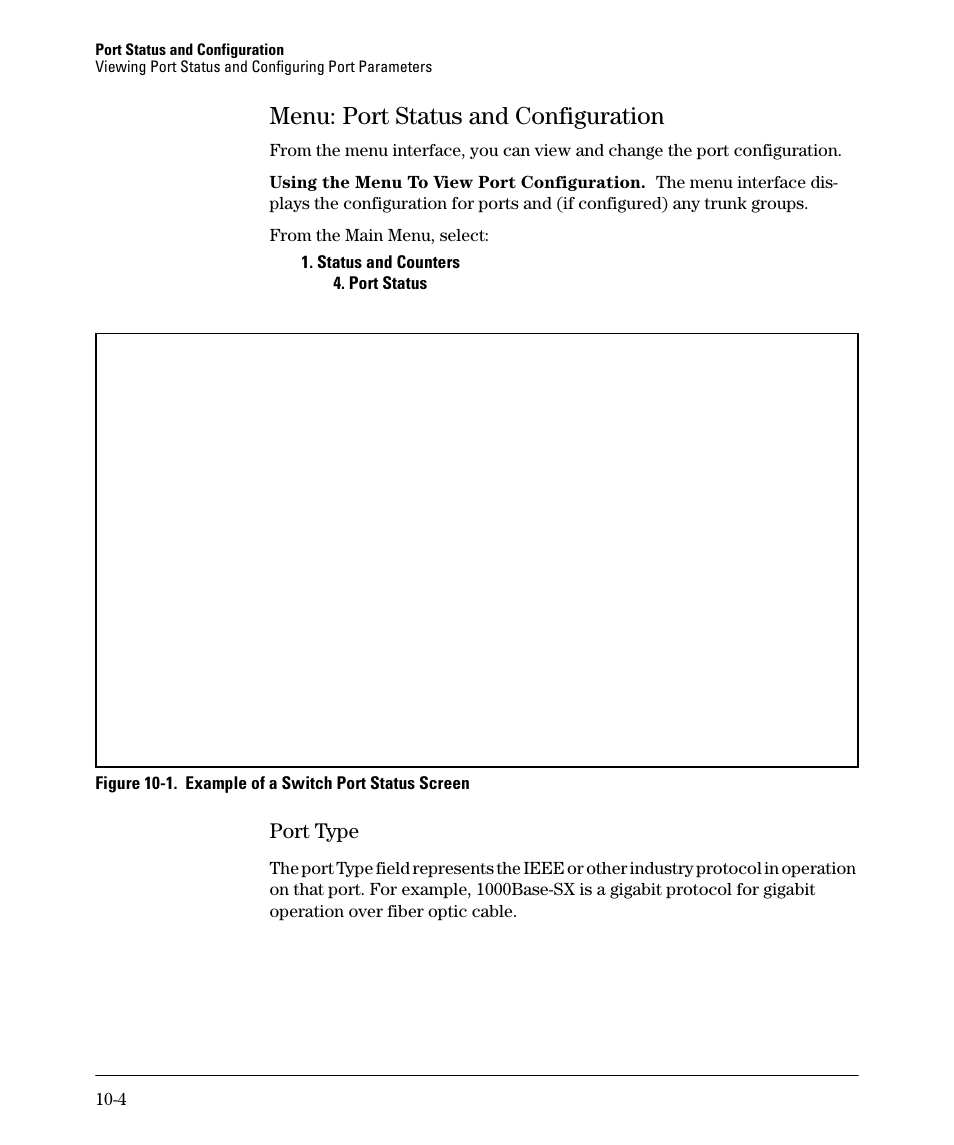 Menu: port status and configuration, Port type, Menu: port status and configuration -4 | Port type -4 | HP 2910AL User Manual | Page 218 / 618