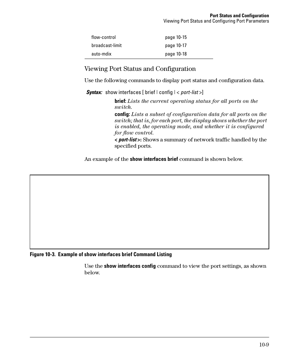 Viewing port status and configuration, Viewing port status and configuration -9 | HP 2910AL User Manual | Page 223 / 618