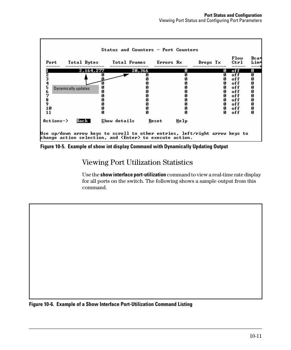 Viewing port utilization statistics, Viewing port utilization statistics -11 | HP 2910AL User Manual | Page 225 / 618