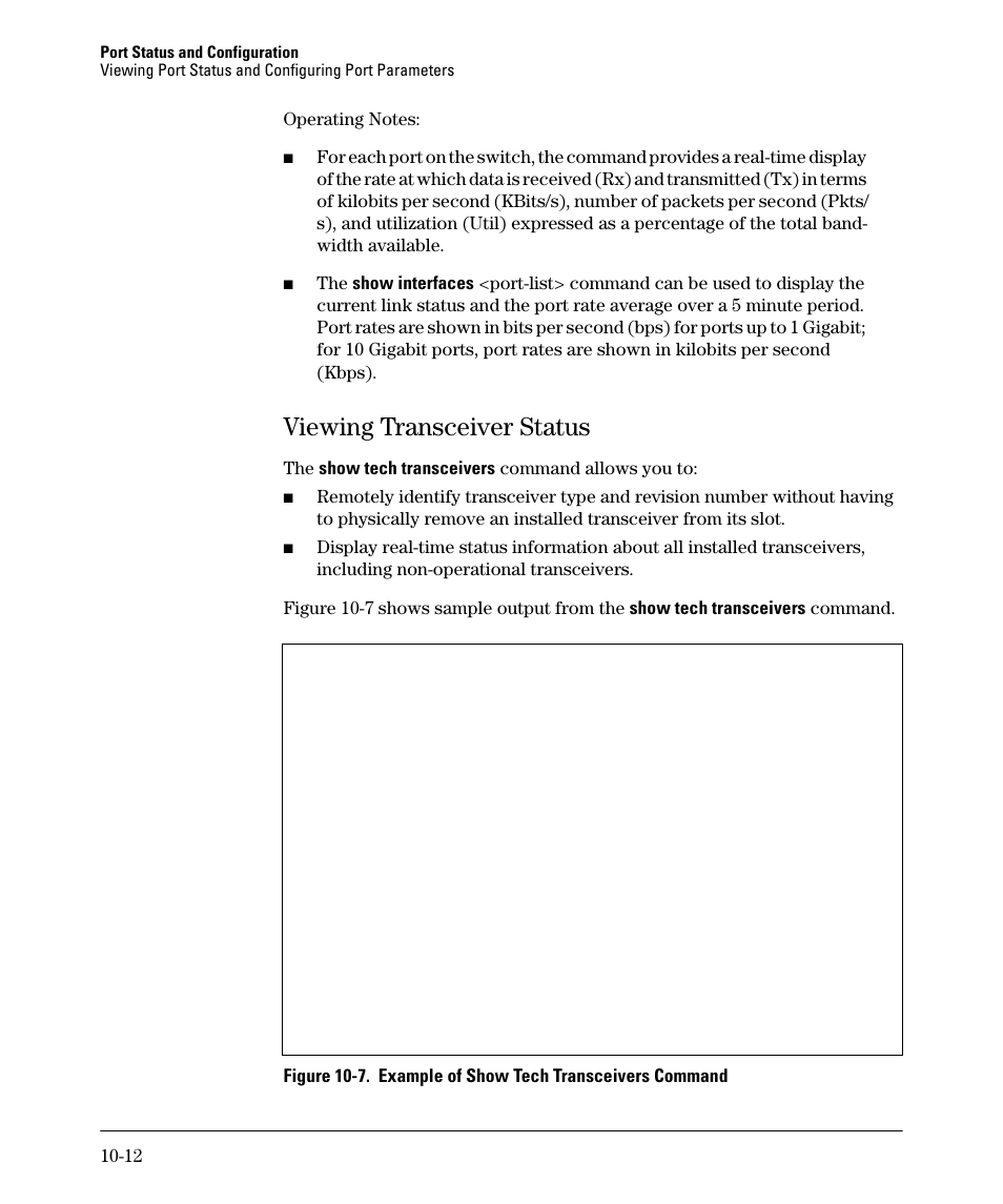 Viewing transceiver status, Viewing transceiver status -12 | HP 2910AL User Manual | Page 226 / 618