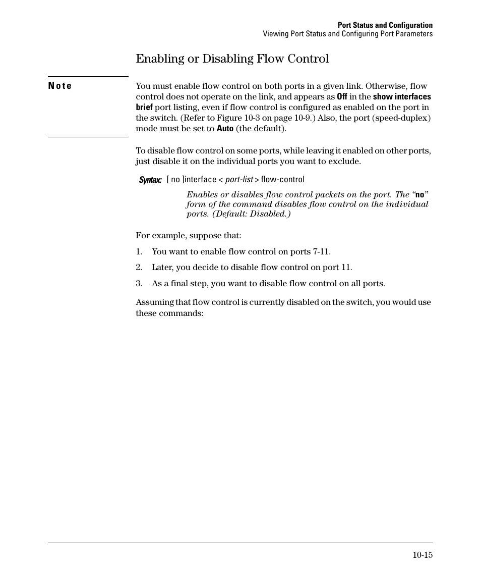 Enabling or disabling flow control, Enabling or disabling flow control -15 | HP 2910AL User Manual | Page 229 / 618