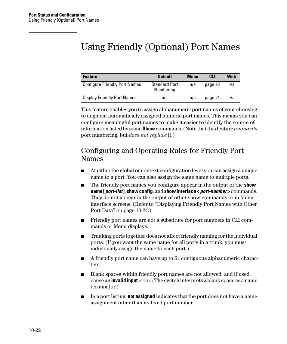 Using friendly (optional) port names | HP 2910AL User Manual | Page 236 / 618