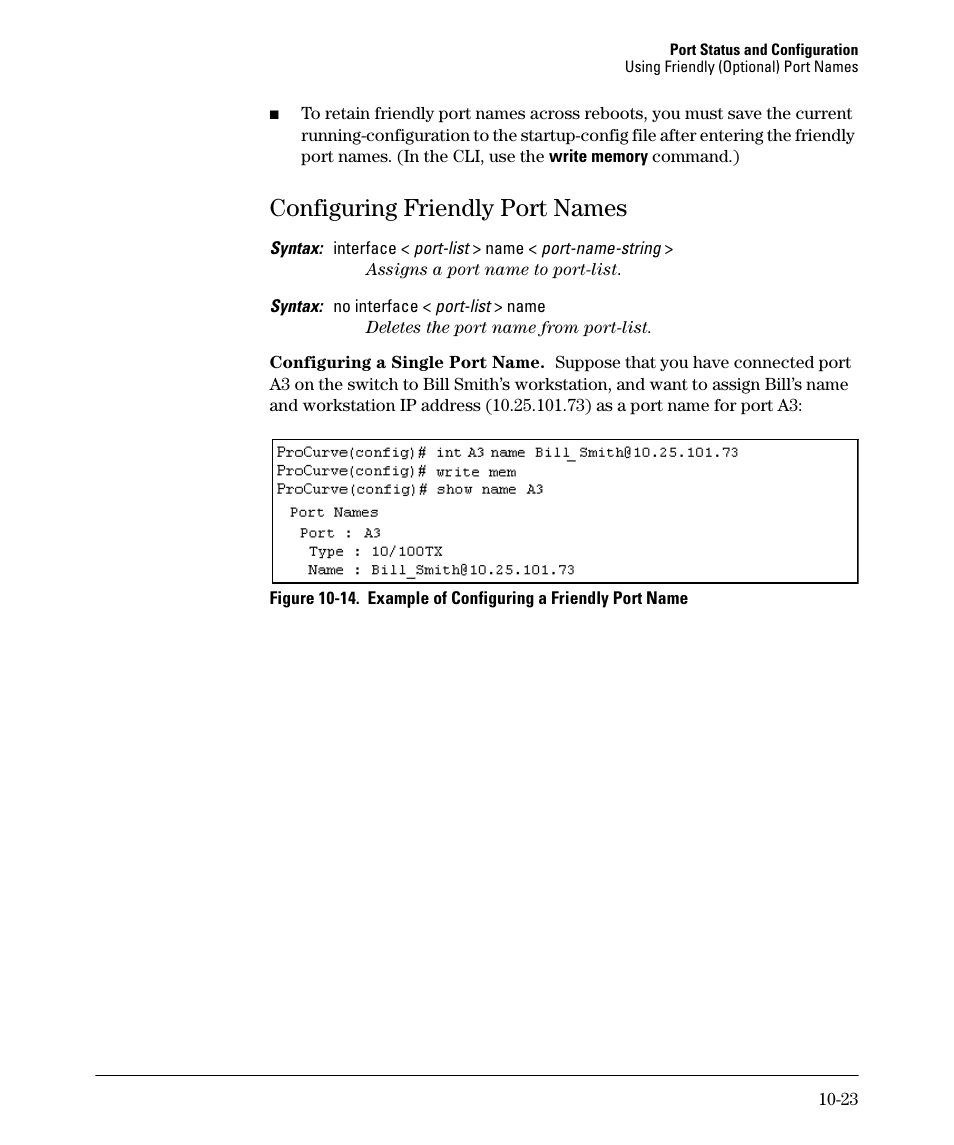 Configuring friendly port names, Configuring friendly port names -23 | HP 2910AL User Manual | Page 237 / 618