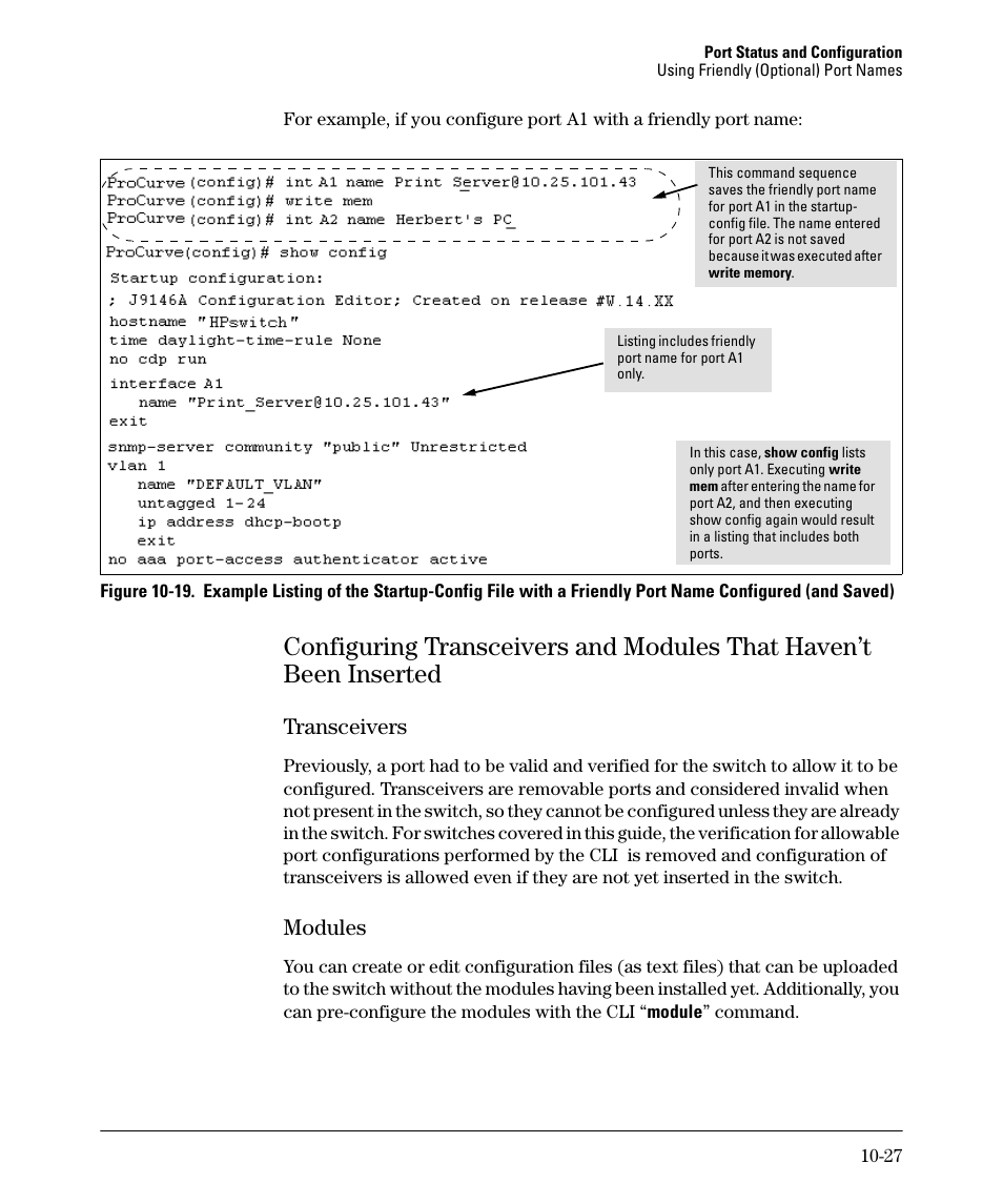 Transceivers, Modules, Transceivers -27 | Modules -27 | HP 2910AL User Manual | Page 241 / 618