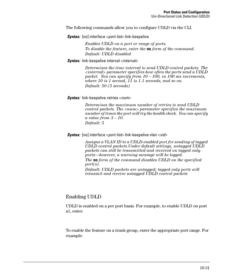 Enabling udld, Enabling udld -31 | HP 2910AL User Manual | Page 245 / 618