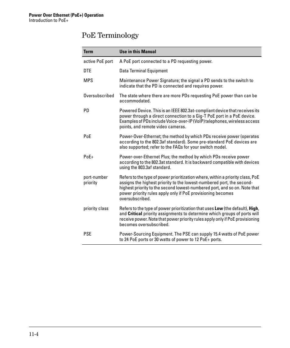 Poe terminology, Poe terminology -4 | HP 2910AL User Manual | Page 254 / 618