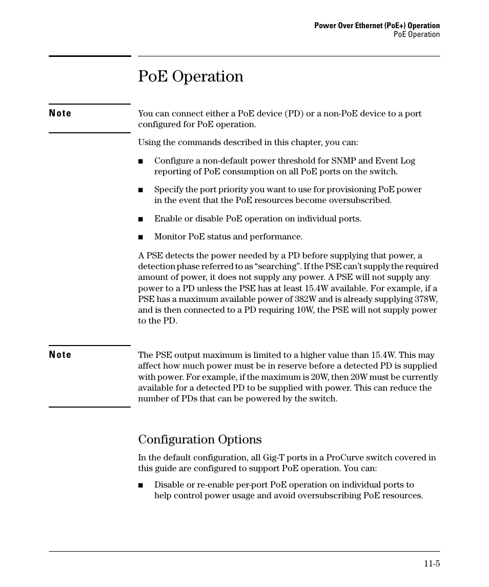 Poe operation, Configuration options, Configuration options -5 | HP 2910AL User Manual | Page 255 / 618