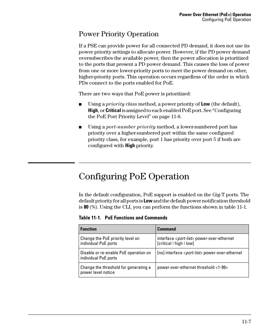 Power priority operation, Configuring poe operation, Power priority operation -7 | HP 2910AL User Manual | Page 257 / 618