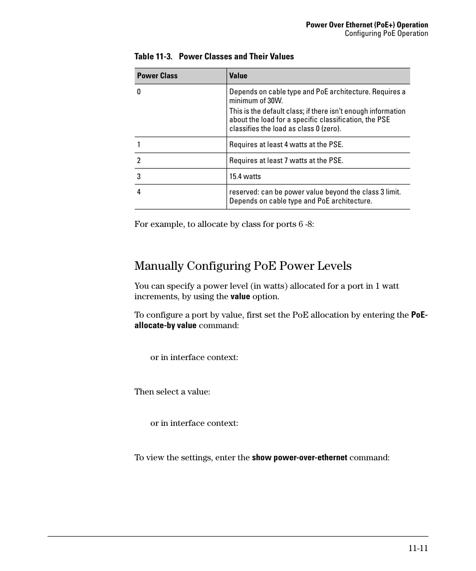 Manually configuring poe power levels, Manually configuring poe power levels -11 | HP 2910AL User Manual | Page 261 / 618