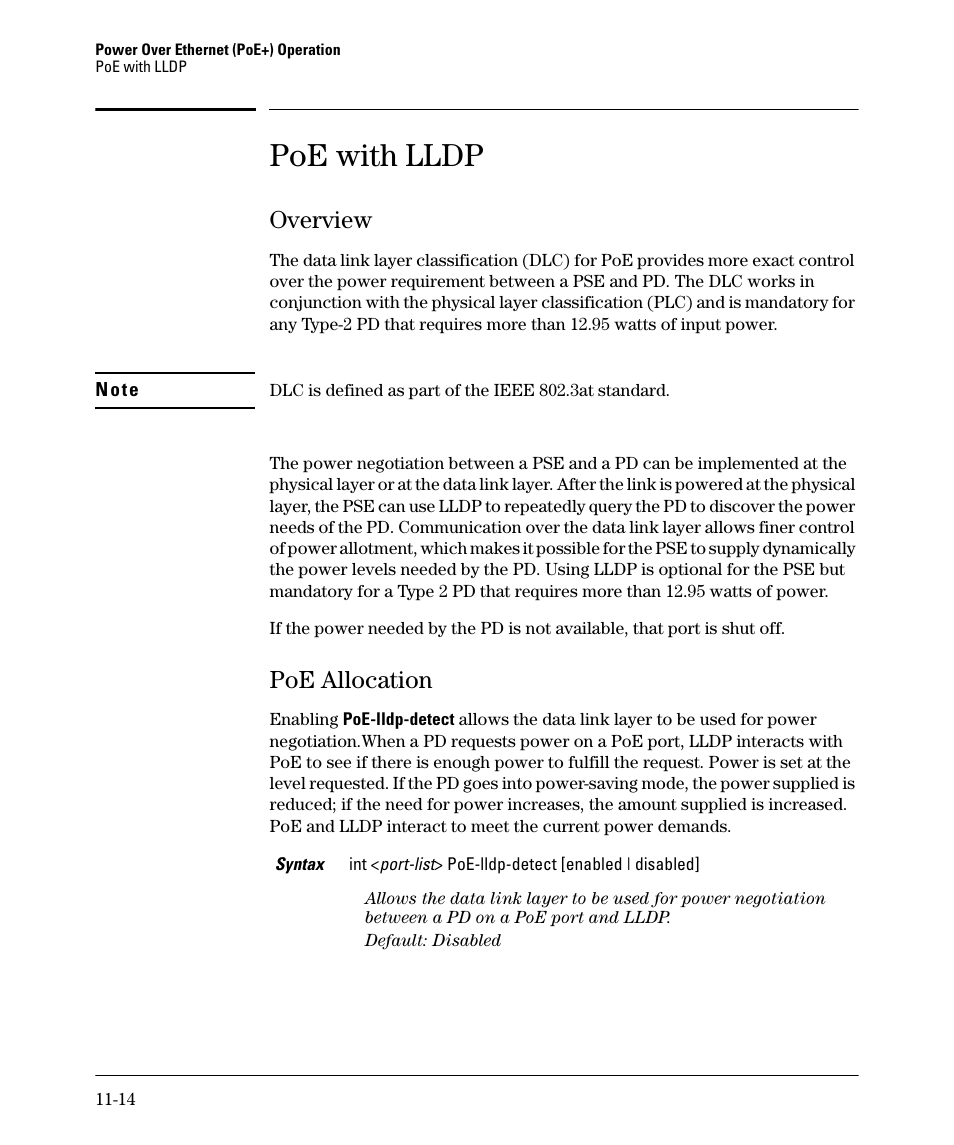 Poe with lldp, Overview, Poe allocation | Overview -14, Poe allocation -14 | HP 2910AL User Manual | Page 264 / 618