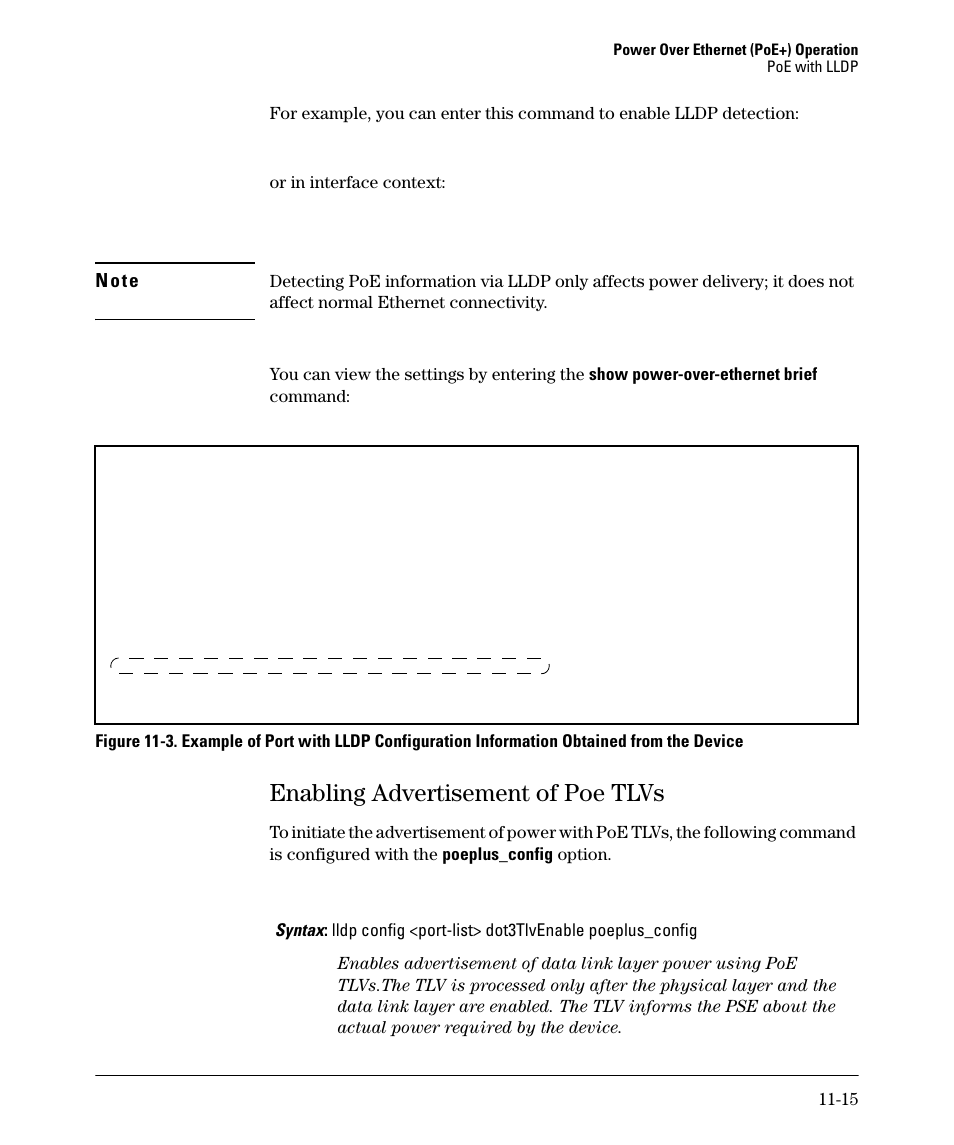 Enabling advertisement of poe tlvs, Enabling advertisement of poe tlvs -15 | HP 2910AL User Manual | Page 265 / 618