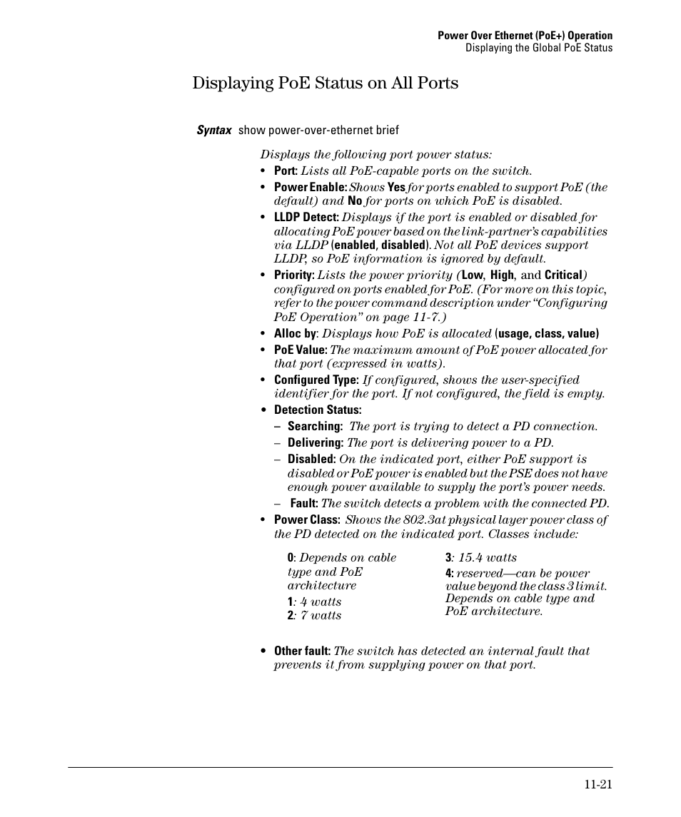 Displaying poe status on all ports, Displaying poe status on all ports -21 | HP 2910AL User Manual | Page 271 / 618