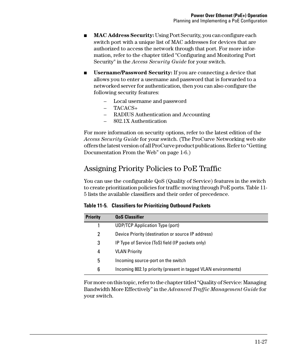 Assigning priority policies to poe traffic, Assigning priority policies to poe traffic -27 | HP 2910AL User Manual | Page 277 / 618