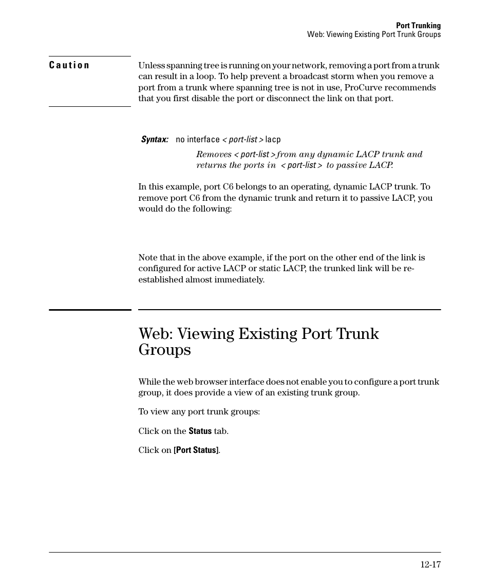 Web: viewing existing port trunk groups | HP 2910AL User Manual | Page 297 / 618