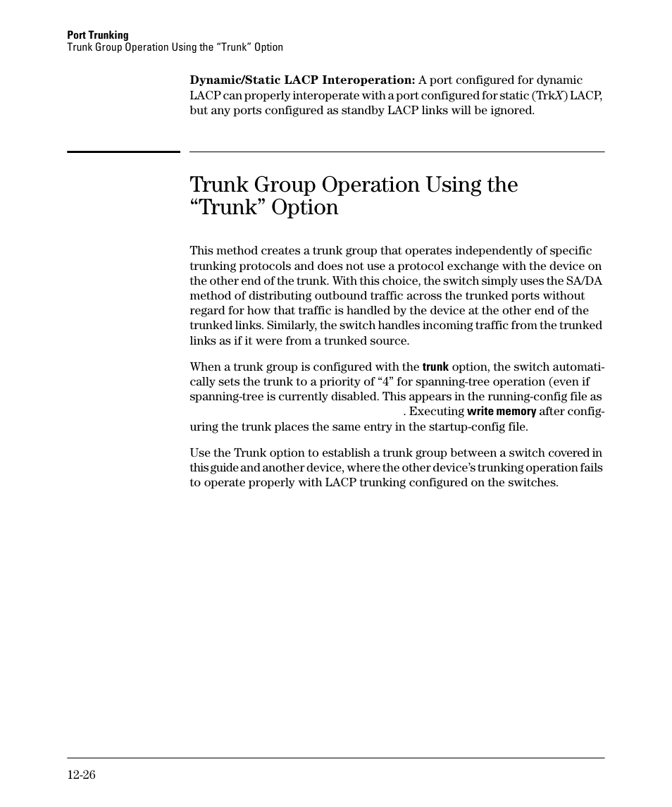 Trunk group operation using the “trunk” option | HP 2910AL User Manual | Page 306 / 618