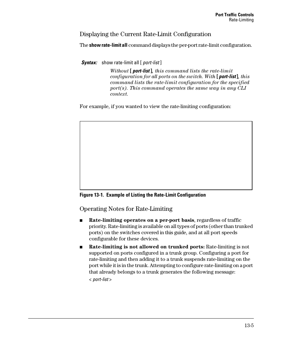 Displaying the current rate-limit configuration, Operating notes for rate-limiting, Displaying the current rate-limit configuration -5 | Operating notes for rate-limiting -5 | HP 2910AL User Manual | Page 315 / 618