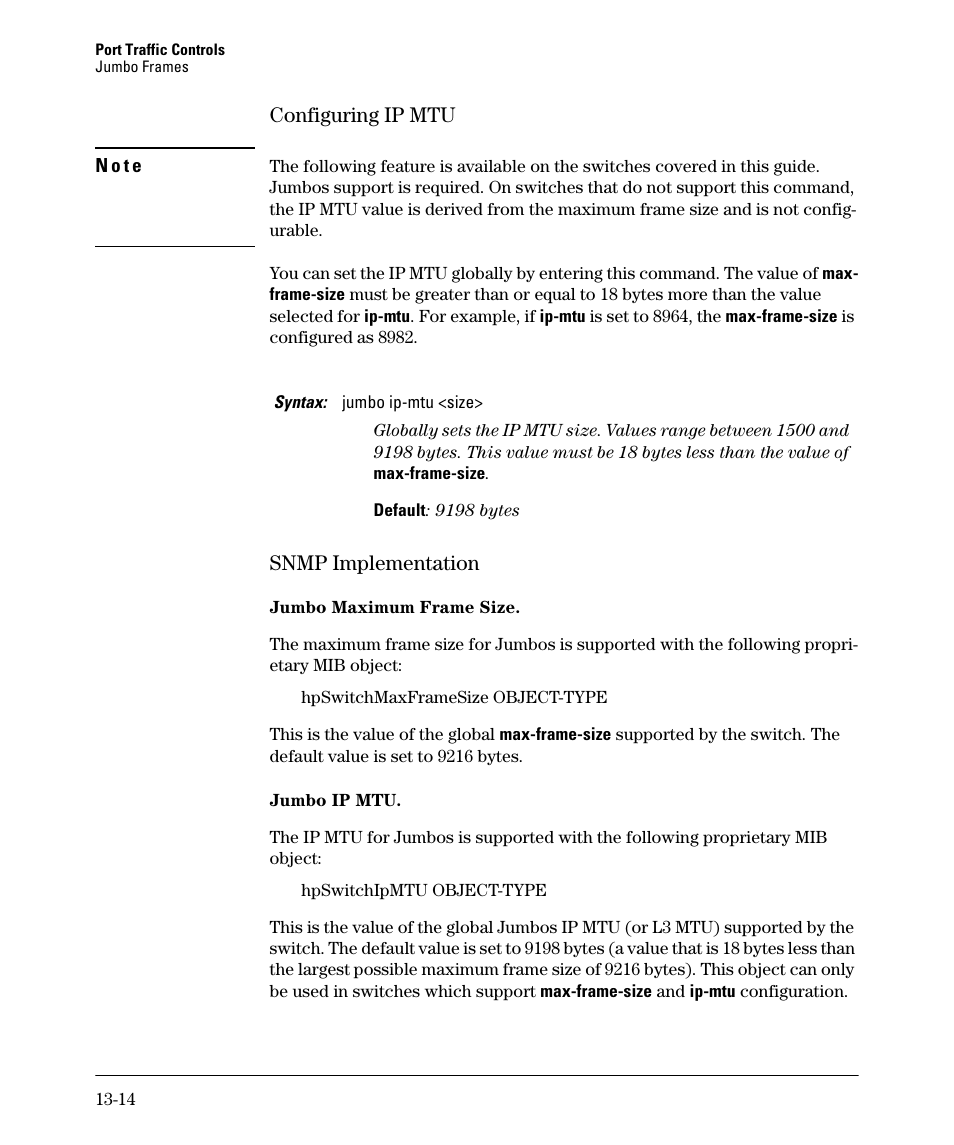Configuring ip mtu, Snmp implementation, Configuring ip mtu -14 | Snmp implementation -14 | HP 2910AL User Manual | Page 324 / 618