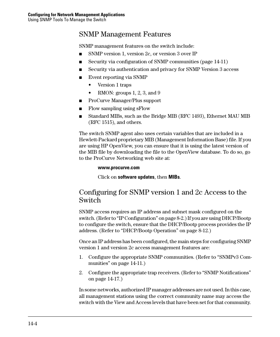 Snmp management features, Snmp management features -4 | HP 2910AL User Manual | Page 332 / 618