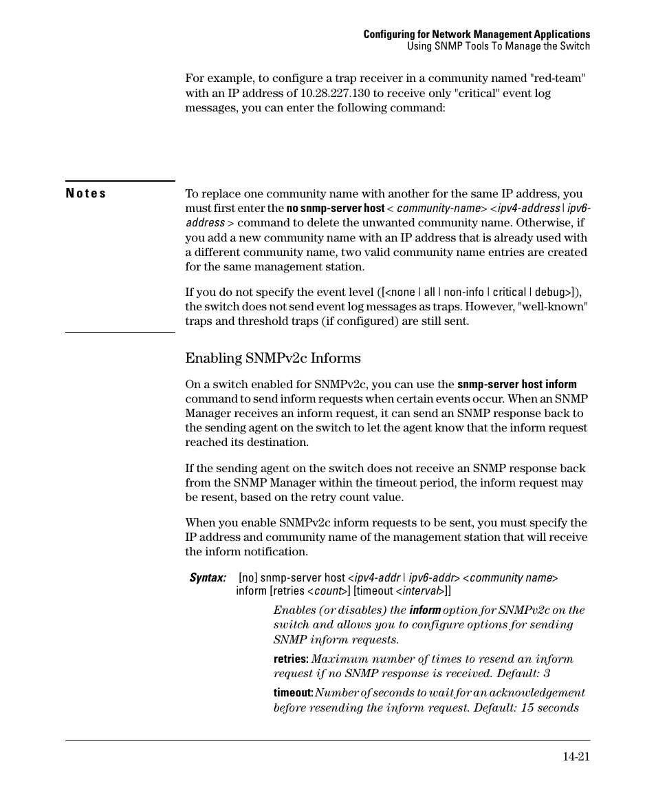 Enabling snmpv2c informs, Enabling snmpv2c informs -21 | HP 2910AL User Manual | Page 349 / 618