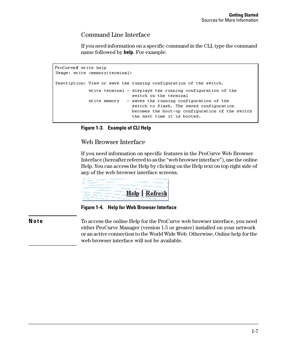 Command line interface, Web browser interface, Command line interface -7 | Web browser interface -7 | HP 2910AL User Manual | Page 35 / 618