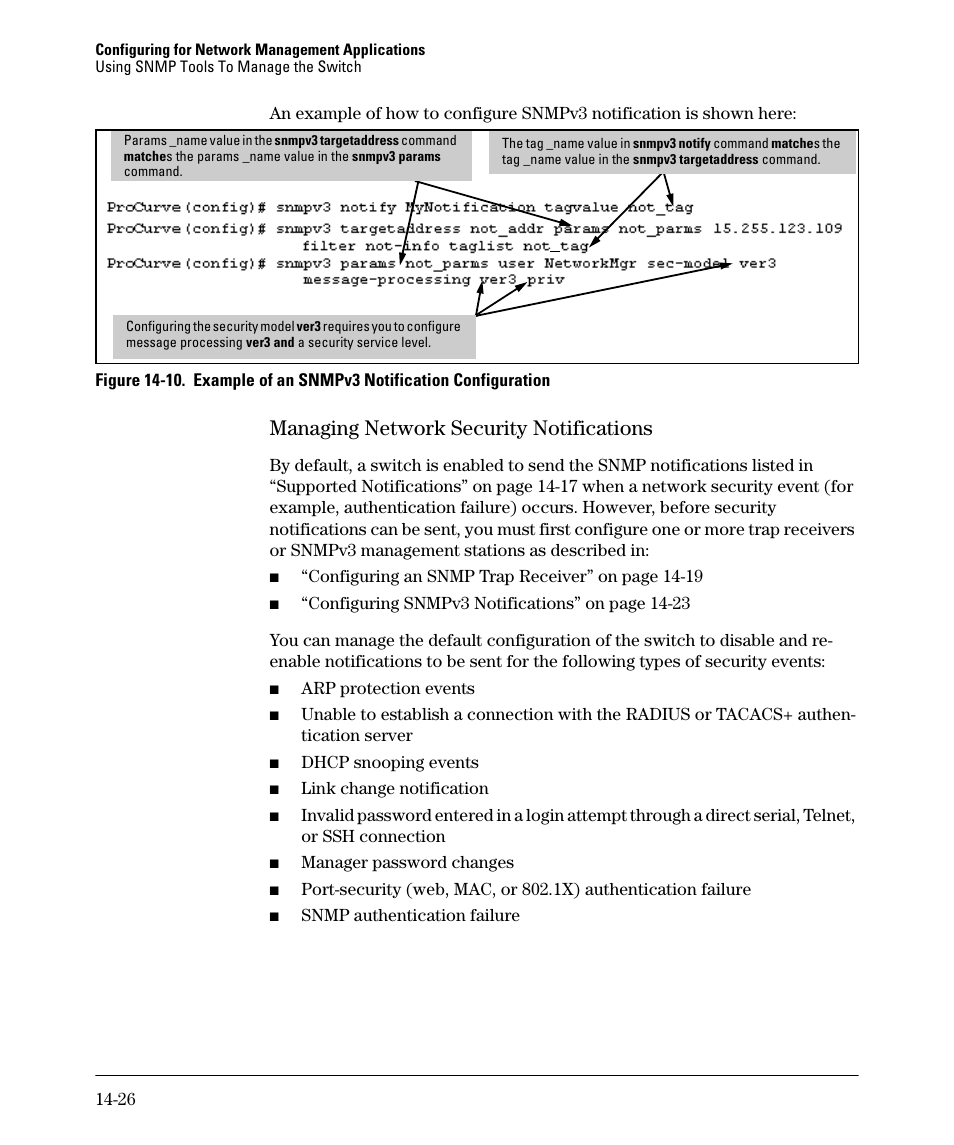 Managing network security notifications, Managing network security notifications -26 | HP 2910AL User Manual | Page 354 / 618