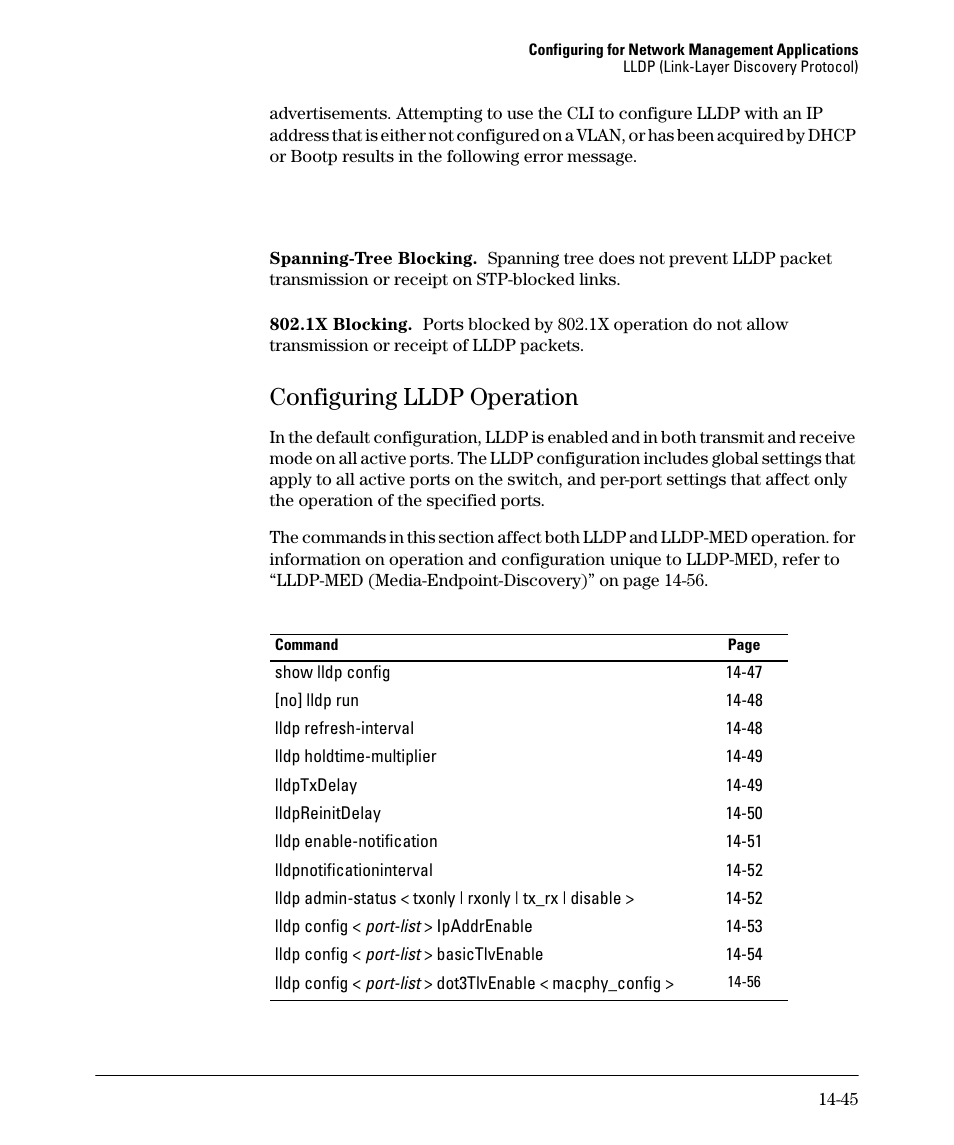 Configuring lldp operation, Configuring lldp operation -45, Ge 14-45) | HP 2910AL User Manual | Page 373 / 618