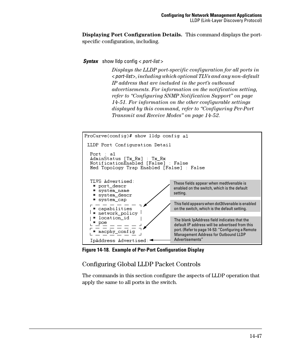 Configuring global lldp packet controls, Configuring global lldp packet controls -47 | HP 2910AL User Manual | Page 375 / 618